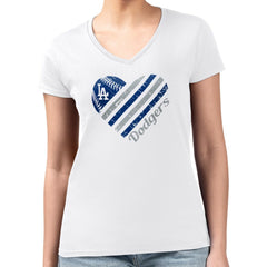 Los Angeles Dodgers G-III 4Her by Carl Banks Women's Super-Slim Fit Lightweight Heart V-Neck T-Shirt for sale