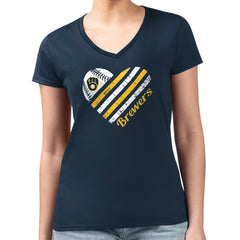 Milwaukee Brewers G-III 4Her by Carl Banks Women's Super-Slim Fit Lightweight Heart V-Neck T-Shirt Near Me