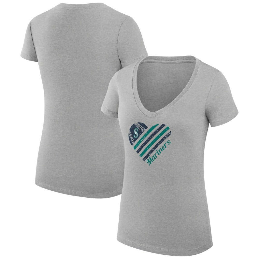 Seattle Mariners G-III 4Her by Carl Banks Women's Super-Slim Fit Lightweight Heart V-Neck T-Shirt Sale