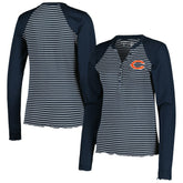 Chicago Bears Antigua Women's Maverick Waffle Henley Long Sleeve T-Shirt Navy - NFL