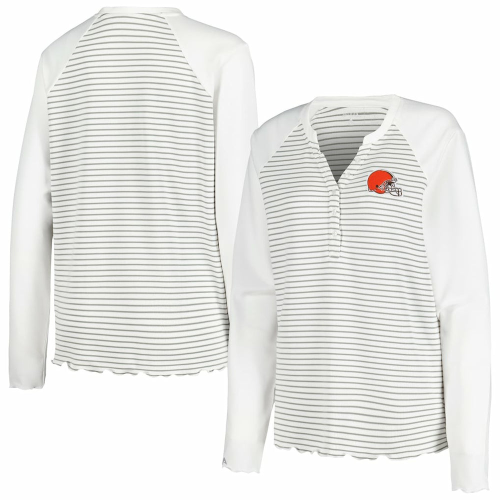 Cleveland Browns Antigua Women's Maverick Waffle Henley Long Sleeve T-Shirt White - NFL