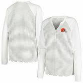 Cleveland Browns Antigua Women's Maverick Waffle Henley Long Sleeve T-Shirt White - NFL