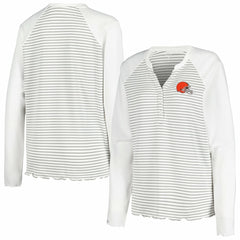 Cleveland Browns Antigua Women's Maverick Waffle Henley Long Sleeve T-Shirt White - NFL
