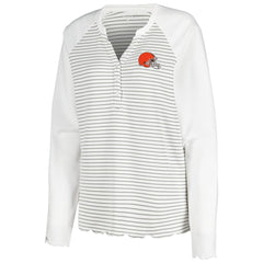 Cleveland Browns Antigua Women's Maverick Waffle Henley Long Sleeve T-Shirt White - NFL