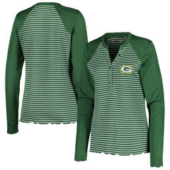 Green Bay Packers Antigua Women's Maverick Waffle Henley Long Sleeve T-Shirt Green - NFL