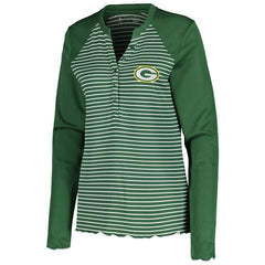 Green Bay Packers Antigua Women's Maverick Waffle Henley Long Sleeve T-Shirt Green - NFL