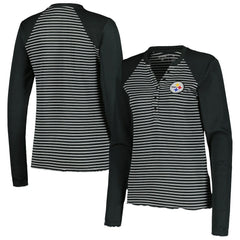 Pittsburgh Steelers Antigua Women's Maverick Waffle Henley Long Sleeve T-Shirt Black - NFL