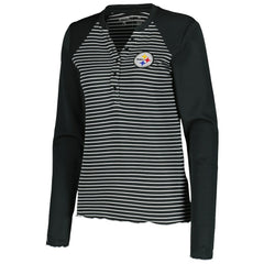 Pittsburgh Steelers Antigua Women's Maverick Waffle Henley Long Sleeve T-Shirt Black - NFL
