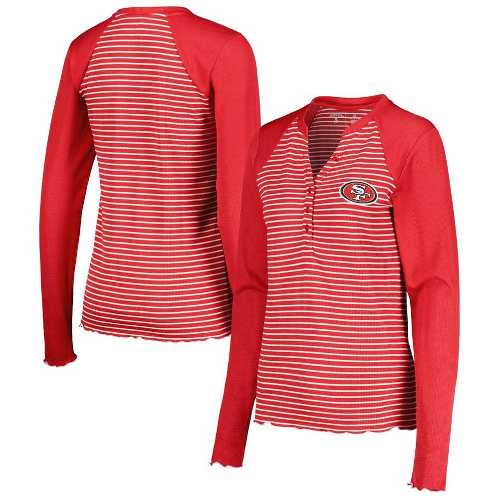 San Francisco 49ers Antigua Women's Maverick Waffle Henley Long Sleeve T-Shirt Scarlet - NFL