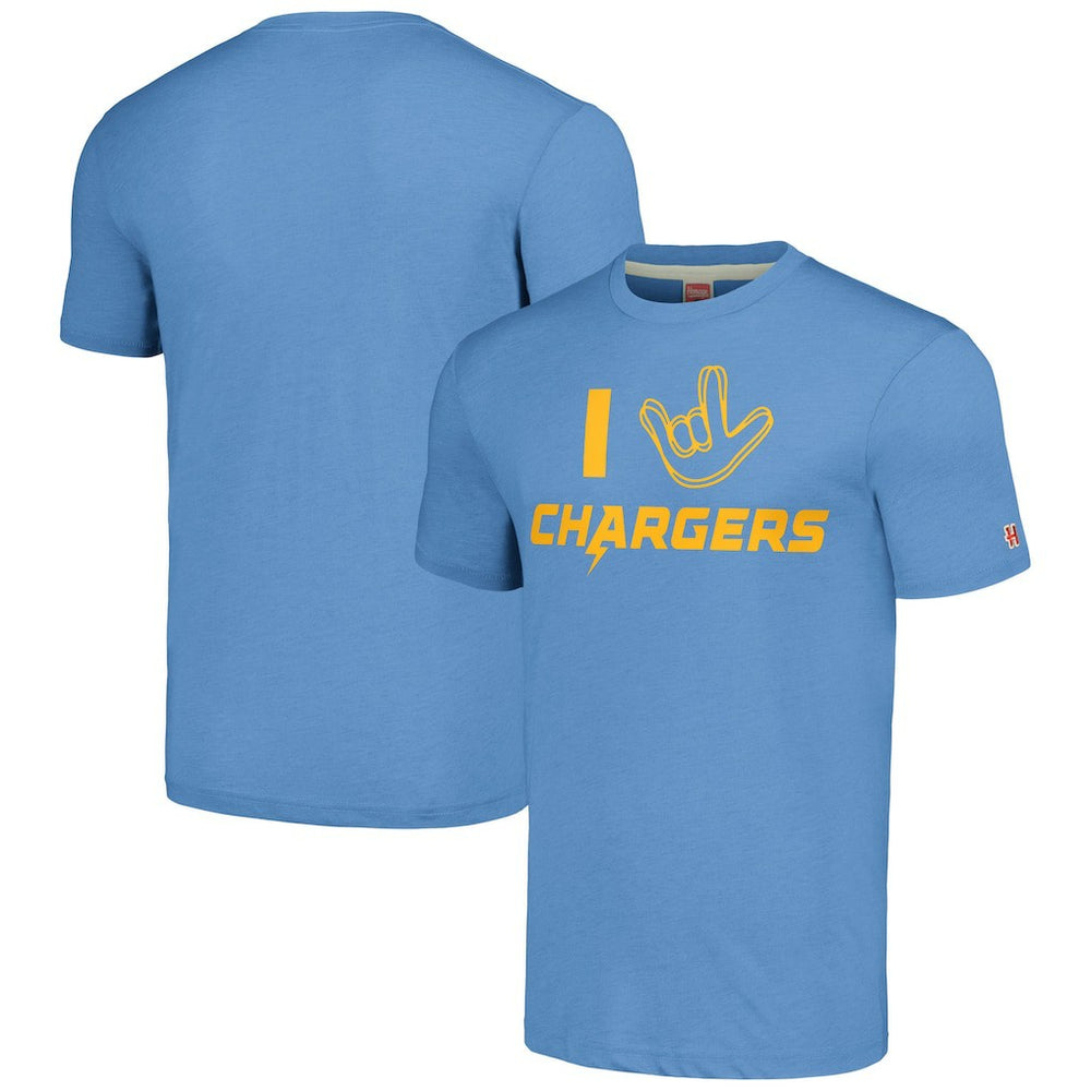 Los Angeles Chargers Homage Unisex The NFL ASL Collection by Love Sign Tri-Blend T-Shirt Powder Blue - NFL