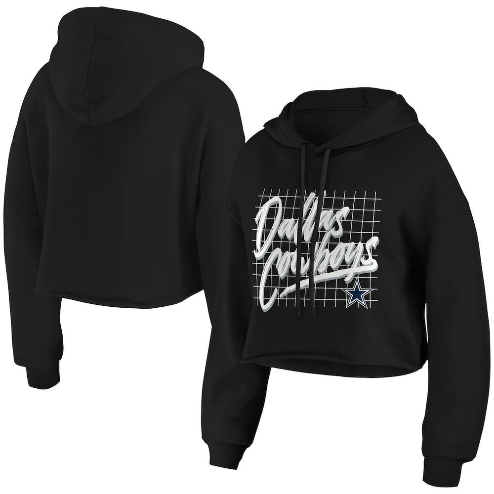 Dallas Cowboys WEAR by Erin Andrews Women's Domestic Cropped Pullover Hoodie Black - NFL