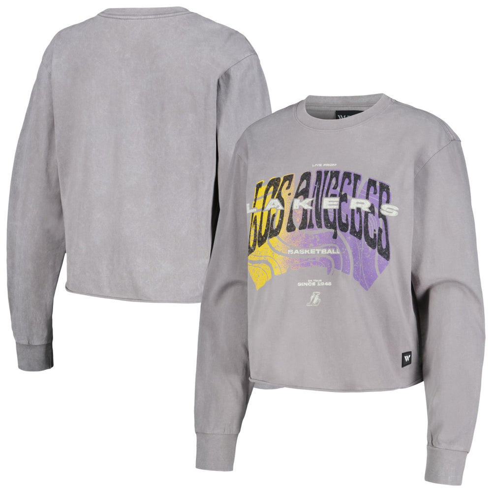 NBA - Los Angeles Lakers The Wild Collective Women's Band Cropped Long Sleeve T-Shirt - Gray