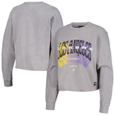 NBA - Los Angeles Lakers The Wild Collective Women's Band Cropped Long Sleeve T-Shirt - Gray