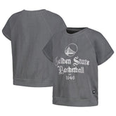 NBA - Golden State Warriors The Wild Collective Women's Embroidered Fleece Raglan Short Sleeve Pullover Sweatshirt - Gray