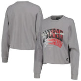 NBA - Chicago Bulls The Wild Collective Women's Band Cropped Long Sleeve T-Shirt - Gray