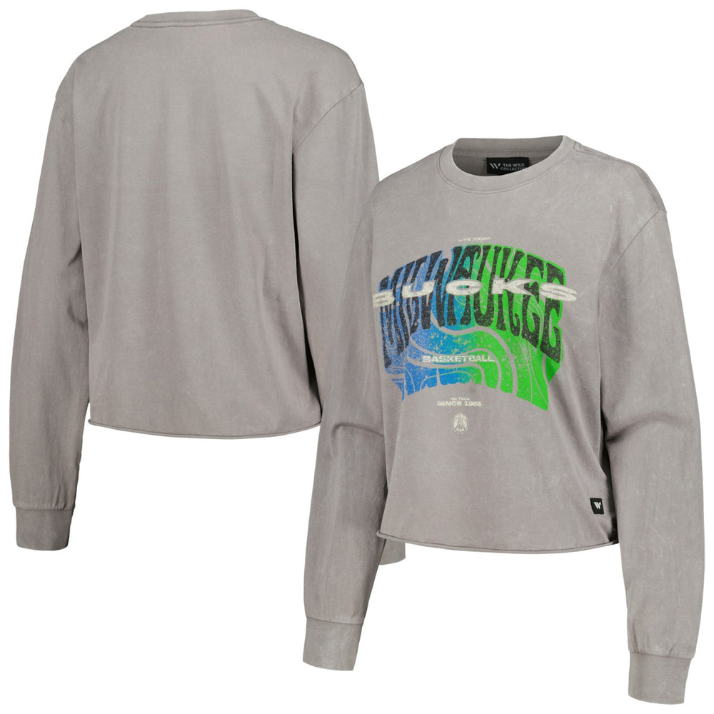 NBA - Milwaukee Bucks The Wild Collective Women's Band Cropped Long Sleeve T-Shirt - Gray