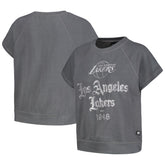 NBA - Los Angeles Lakers The Wild Collective Women's Embroidered Fleece Raglan Short Sleeve Pullover Sweatshirt - Gray