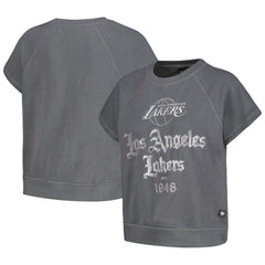 NBA - Los Angeles Lakers The Wild Collective Women's Embroidered Fleece Raglan Short Sleeve Pullover Sweatshirt - Gray
