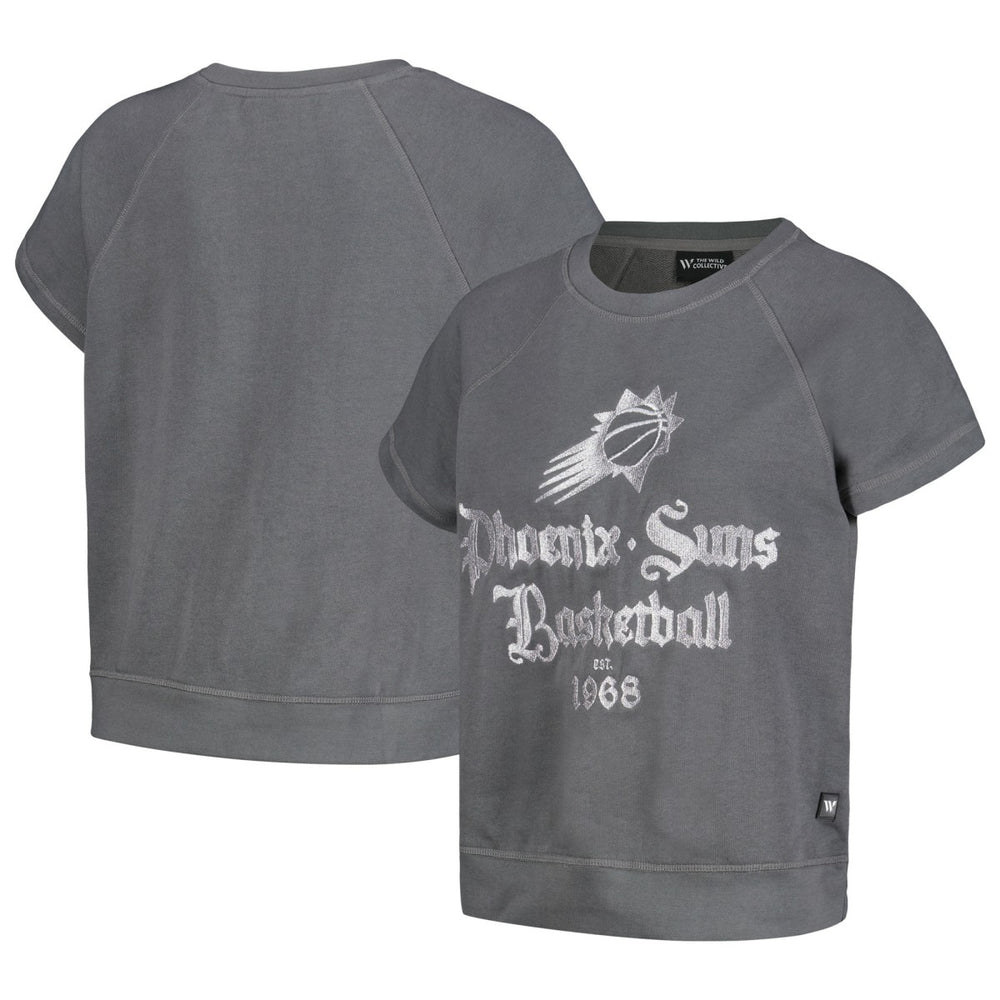 NBA - Phoenix Suns The Wild Collective Women's Embroidered Fleece Raglan Short Sleeve Pullover Sweatshirt - Gray