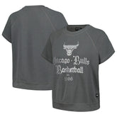 NBA - Chicago Bulls The Wild Collective Women's Embroidered Fleece Raglan Short Sleeve Pullover Sweatshirt - Gray
