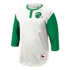 New York Jets Legacy Slub Henley 3/4 Sleeve T-Shirt White - Mitchell & Ness