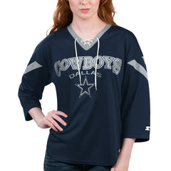 Dallas Cowboys Starter Women's Rally Lace-Up 3/4-Sleeve T-Shirt Navy - NFL
