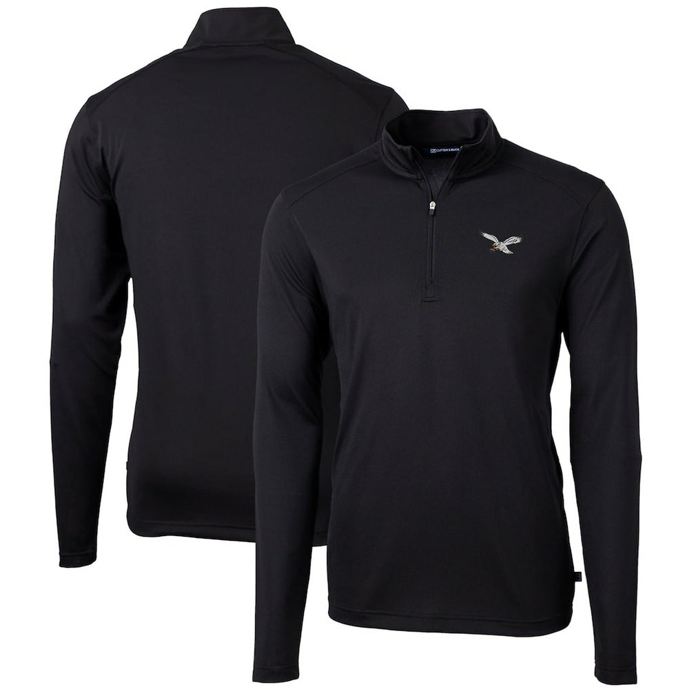 Philadelphia Eagles Cutter & Buck Gridiron Classics Big & Tall Virtue Eco Pique Recycled Quarter-Zip Pullover Top Black - NFL