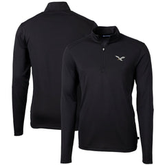 Philadelphia Eagles Cutter & Buck Gridiron Classics Big & Tall Virtue Eco Pique Recycled Quarter-Zip Pullover Top Black - NFL