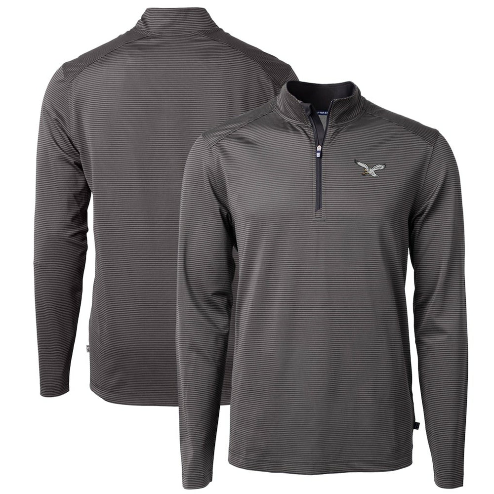Philadelphia Eagles Cutter & Buck Gridiron Classics Big & Tall Virtue Eco Pique Micro Stripe Recycled Quarter-Zip Pullover Top Charcoal - NFL