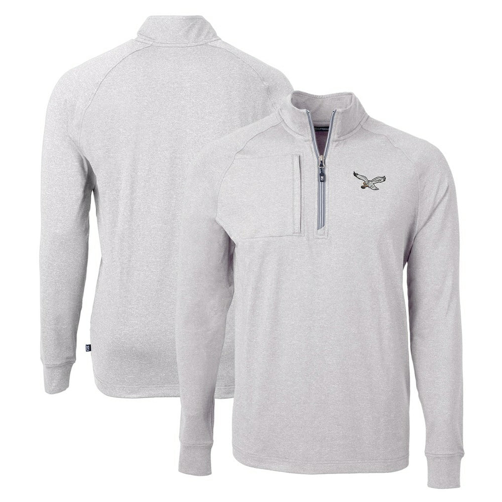 Philadelphia Eagles Cutter & Buck Gridiron Classics Big & Tall Adapt Eco Knit Heather Quarter-Zip Pullover Top Heather Gray - NFL