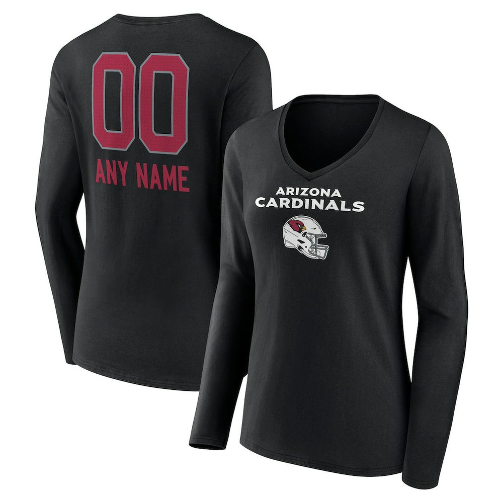 Arizona Cardinals Women's Personalized Name & Number Team Wordmark Long Sleeve V-Neck T-Shirt Black - NFL