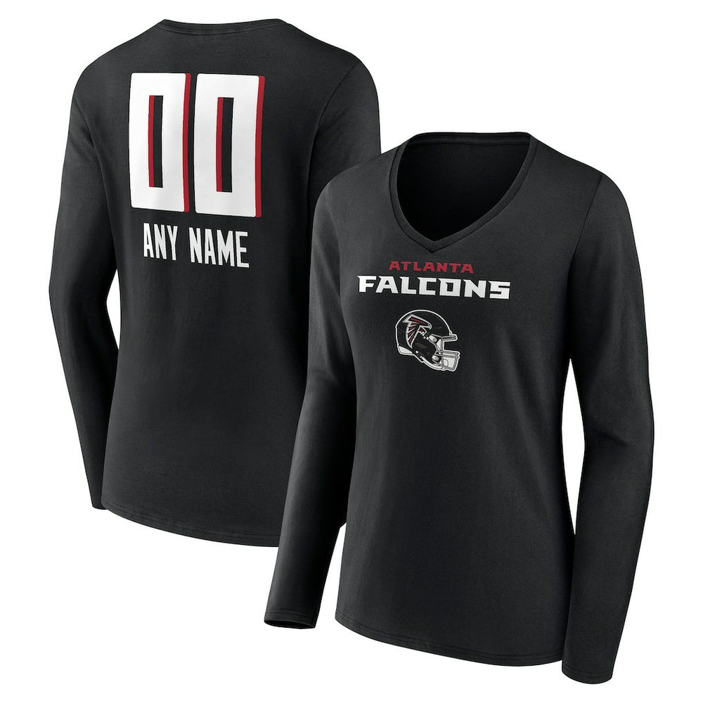 Atlanta Falcons Women's Personalized Name & Number Team Wordmark Long Sleeve V-Neck T-Shirt Black - NFL