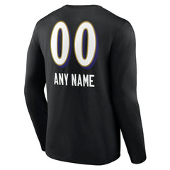 Baltimore Ravens Personalized Name & Number Team Wordmark Long Sleeve T-Shirt Black - NFL