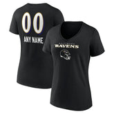 Baltimore Ravens Women's Personalized Name & Number Team Wordmark V-Neck T-Shirt Black - NFL