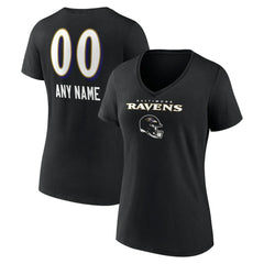 Baltimore Ravens Women's Personalized Name & Number Team Wordmark V-Neck T-Shirt Black - NFL