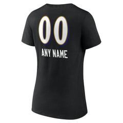 Baltimore Ravens Women's Personalized Name & Number Team Wordmark V-Neck T-Shirt Black - NFL