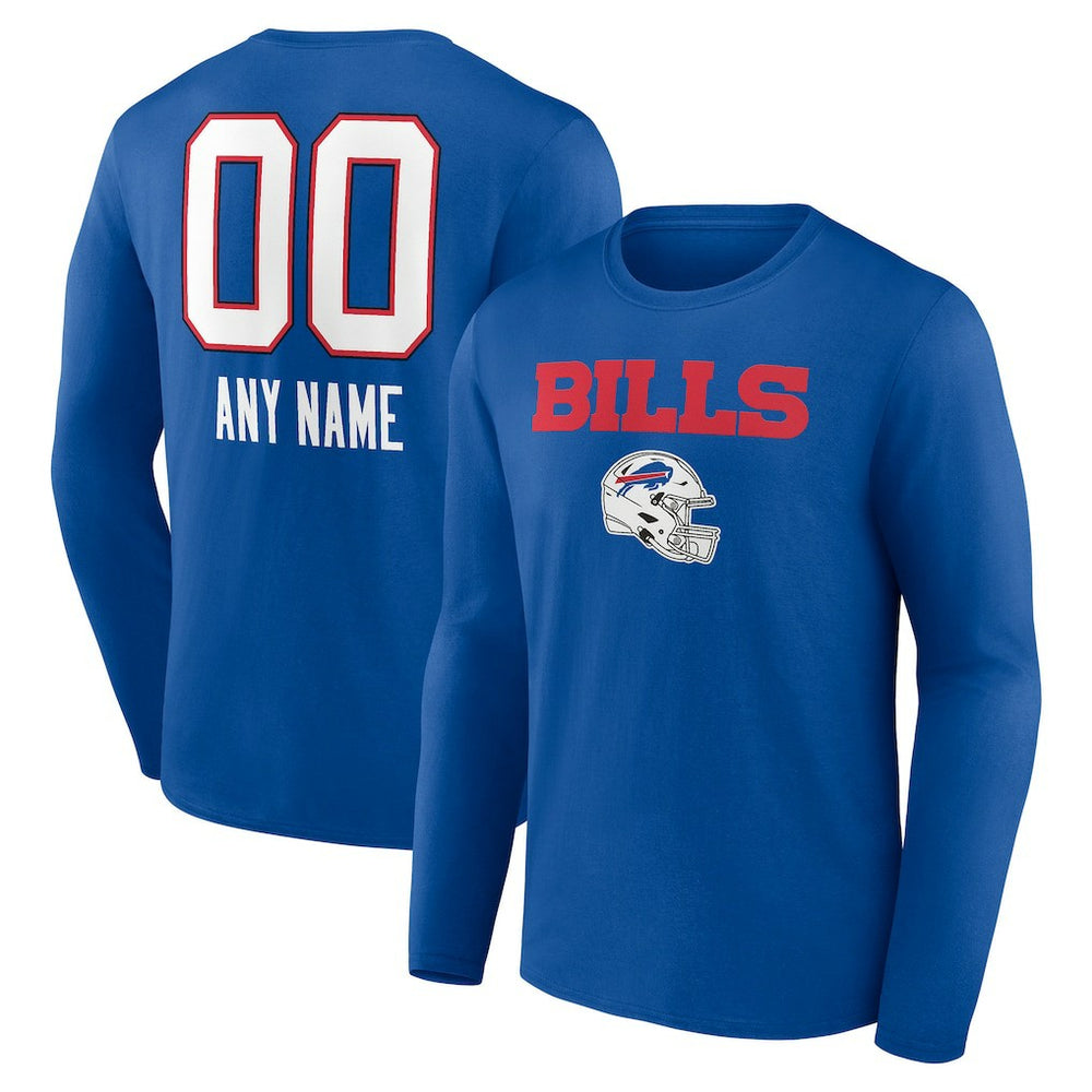 Buffalo Bills Personalized Name & Number Team Wordmark Long Sleeve T-Shirt Royal - NFL