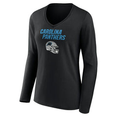Carolina Panthers Women's Personalized Name & Number Team Wordmark Long Sleeve V-Neck T-Shirt Black - NFL