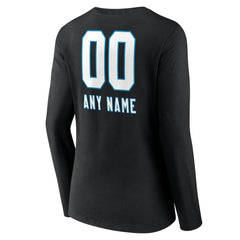 Carolina Panthers Women's Personalized Name & Number Team Wordmark Long Sleeve V-Neck T-Shirt Black - NFL