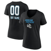 Carolina Panthers Women's Personalized Name & Number Team Wordmark V-Neck T-Shirt Black - NFL