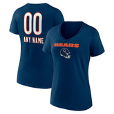 Chicago Bears Women's Personalized Name & Number Team Wordmark V-Neck T-Shirt Navy - NFL
