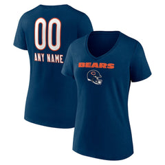 Chicago Bears Women's Personalized Name & Number Team Wordmark V-Neck T-Shirt Navy - NFL