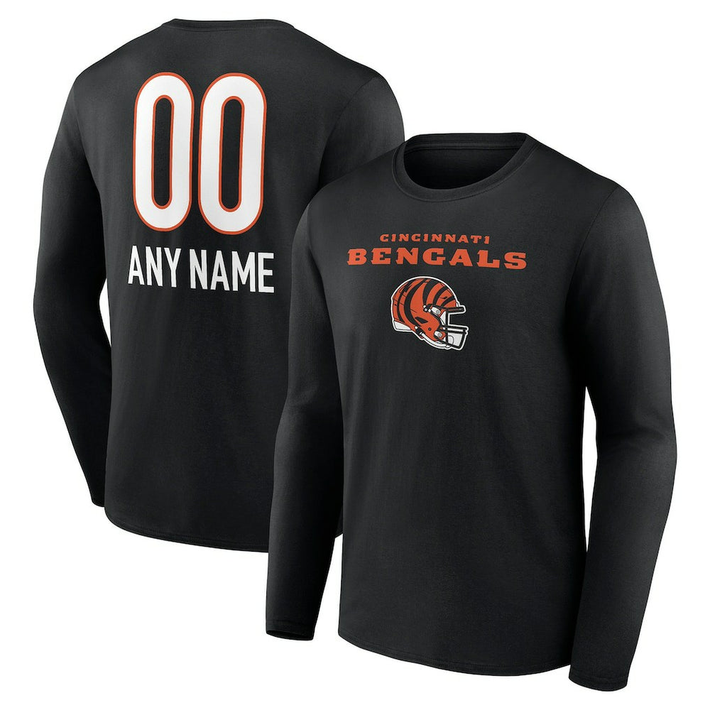 Cincinnati Bengals Personalized Name & Number Team Wordmark Long Sleeve T-Shirt Black - NFL