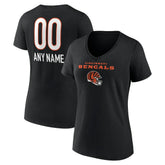 Cincinnati Bengals Women's Personalized Name & Number Team Wordmark V-Neck T-Shirt Black - NFL