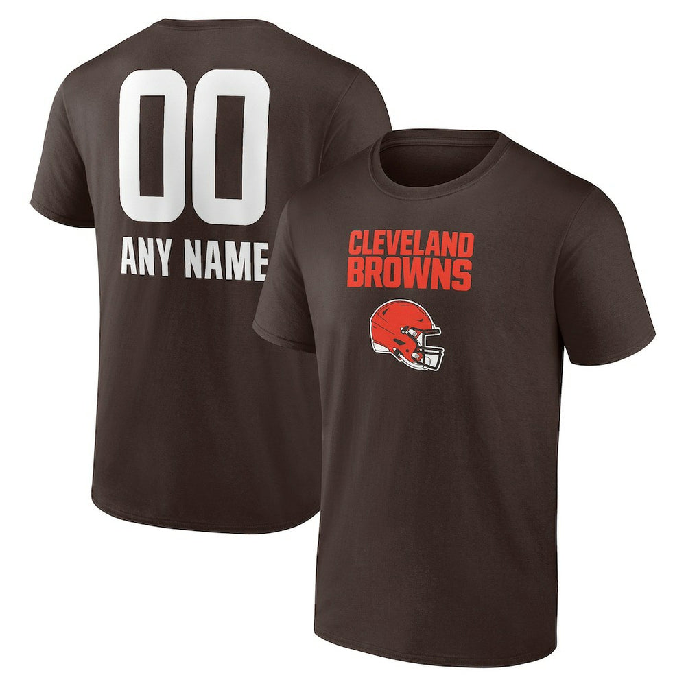 Cleveland Browns Personalized Name & Number Team Wordmark T-Shirt Brown - NFL