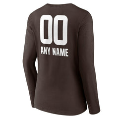 Cleveland Browns Women's Personalized Name & Number Team Wordmark Long Sleeve V-Neck T-Shirt Brown - NFL