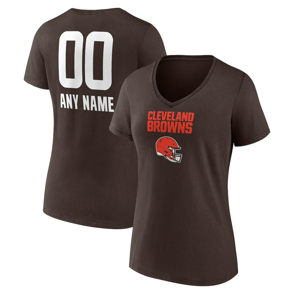 Cleveland Browns Women's Personalized Name & Number Team Wordmark V-Neck T-Shirt Brown - NFL