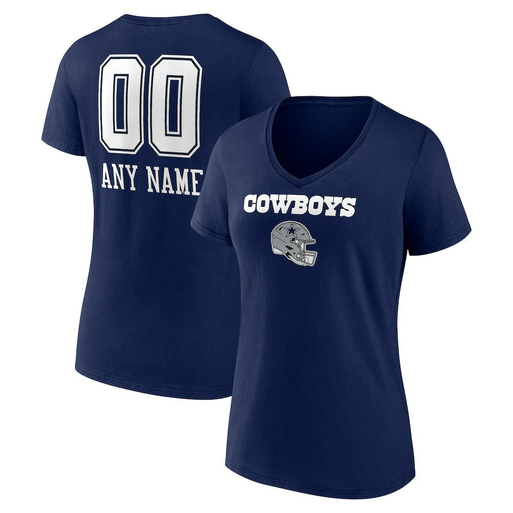 Dallas Cowboys Women's Personalized Name & Number Team Wordmark V-Neck T-Shirt Navy - NFL