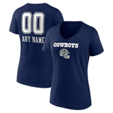 Dallas Cowboys Women's Personalized Name & Number Team Wordmark V-Neck T-Shirt Navy - NFL