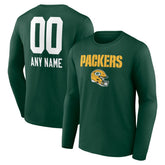 Green Bay Packers Personalized Name & Number Team Wordmark Long Sleeve T-Shirt Green - NFL